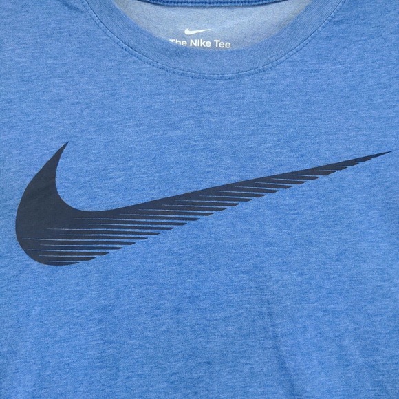 The Nike Tee Men's Dri-Fit Big Swoosh Activewear Top Blue Medium Short Sleeve - Picture 4 of 15